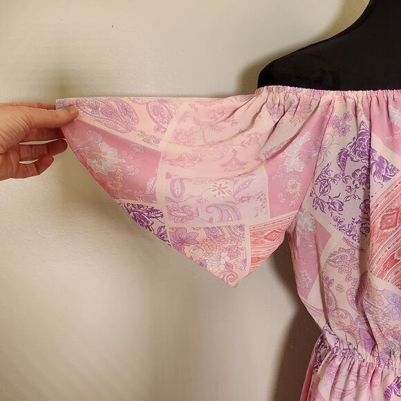 EMILY WONDER NWT Off-Shoulder Pink Patchwork Midi Dress, Women's Size Large - Picture 11 of 13